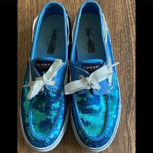 Blue Sequenced Sperry’s with white laces